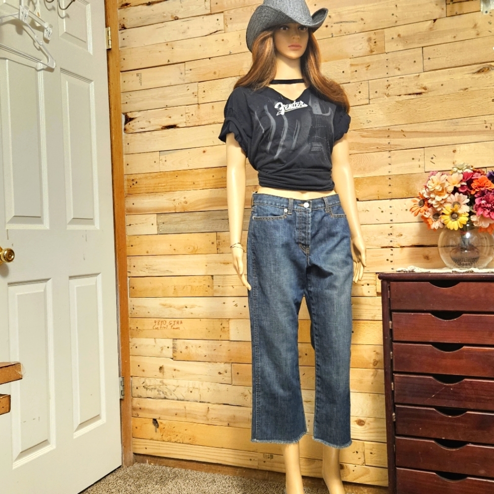 J. Crew Hipslung cropped jeans with fringed hem
